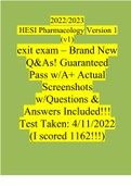 2022/2023 HESI Pharmacology Version 1 (v1) exit exam – Brand New Q&As! Guaranteed Pass A+ Actual Screenshots Questions & Answers (Verified Answers by Expert)