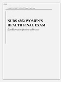 NURS 6552 WOMEN'SHEALTH FINAL EXAMExam Elaborations Questions and Answers