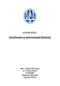 Lecture notes - Introduction To International Relations (IRO Year 1 - 6441HIIR8) 
