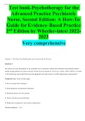 Test bank-Psychotherapy for the Advanced Practice Psychiatric Nurse, Second Edition: A How-To Guide for Evidence- Based Practice 2nd Edition by Wheeler-latest 2022-2023