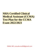 NHA Certified Clinical Medical Assistant (CCMA) Test Plan for the CCMA Exam 2022/2023