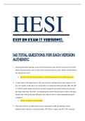 HESI EXIT RN EXAM (7 VERSIONS), 160 TOTAL QUESTIONS FOR EACH VERSION AUTHENTIC (1)
