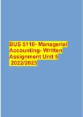 BUS 5110- Managerial Accounting- Written Assignment Unit 5 2022/2023