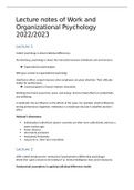 Lecture notes + practice questions for Work and Organizational Psychology