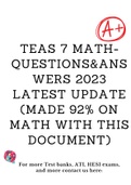 TEAS 7 Math - Questions & Answers 2023 Latest Update 