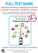 Test Bank for Personal Financial Planning 14th Edition By Randy Billingsley; Lawrence J. Gitman; Michael D. Joehnk Chapter 1-15 Complete Guide