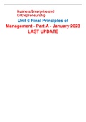Business/Enterprise and Entrepreneurship Unit 6 Final Principles of Management - Part A - January 2023 LAST UPDATE