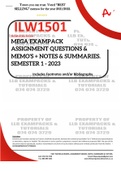 ILW1501 ASSIGNMENT MEMO’S, PAST PAPERS AND ANSWERS, NOTES + SUMMARIES - SEMESTER 1 - 2023  - MEGA EXAMPACK - UNISA
