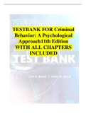 TESTBANK FOR Criminal Behavior: A Psychological Approach11th Edition WITH ALL CHAPTERS INCLUDED