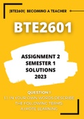 BTE2601 Assignment 2 Solutions (Semester 1, 2023) detailed answers based from tutorial and Becoming a Teacher - UNISA Custom Edition by S Gravett, JJ de Beer, E du Plessis