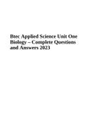 Btec Applied Science Unit One Biology – Complete Questions and Answers 2023