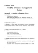 Class notes CS 542 (CS542)  Database Management Systems, ISBN: 9780072465358 Chapter 2
