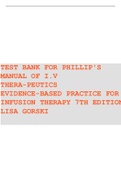 Test Bank for Phillips's Manual of I.V. Therapeutics: Evidence-Based Practice for Infusion Therapy, 7th Edition, Lisa Gorski.(chapters 1-12)