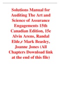 Auditing The Art and Science of Assurance Engagements 15th Canadian Edition By Alvin Arens, Randal Elde,r Mark Beasley, Joanne Jones (Solutions Manual)