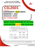 CSL2601 ASSIGNMENT 1 QUIZ MEMO - SEMESTER 1 - 2023 - UNISA (100 % DISTINCTION GUARANTEED)