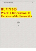 HUMN 303 Week 1 Discussion 1: The Value of the Humanities