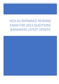 HESI A2 ENTRANCE READING EXAM FOR 2023 QUESTIONS  &ANSWERS LATEST UPDATE