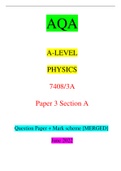 AQA A-LEVEL PHYSICS 7408/3A Paper 3 Section A Question Paper + Mark scheme [MERGED] June 2022