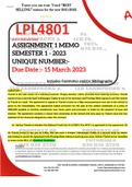 LPL4801 ASSIGNMENT 1 MEMO - SEMESTER 1 - 2023 - UNISA - (DETAILED ANSWERS - 100% DISTINCTION GUARANTEED)