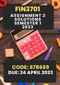 FIN3701 Assignment 2 semester 1 2023 - ANSWERS (Code: 678669) Detailed calculations given!