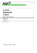 AQAA-LEVEL SOCIOLOGY 7192/2 Paper 2 Topics in Sociology Mark scheme June 2022