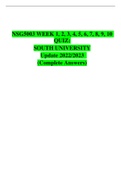 NSG5003 WEEK 1, 2, 3, 4, 5, 6, 7, 8, 9, 10 QUIZ:  SOUTH UNIVERSITY Update 2022/2023   (Complete Answers)