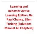 Learning and Behavior Active Learning Edition, 8e Paul Chance, Ellen Furlong (Solutions Manual)