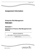 Exam (elaborations) RSK2601 - Enterprise Risk Management (RSK2601)  Simple Tools and Techniques for Enterprise Risk Management, ISBN: 9781119989974