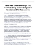 Texas Real Estate Brokerage SAE Complete Study Guide with Updated Questions and Verified Answers | Latest 2023/2024 solution