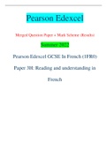 Pearson Edexcel Merged Question Paper + Mark Scheme (Results) Summer 2022 Pearson Edexcel GCSE In French (1FR0) Paper 3H: Reading and understanding in French