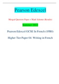 Pearson Edexcel Merged Question Paper + Mark Scheme (Results) Summer 2022 Pearson Edexcel GCSE In French (1FR0) Higher Tier Paper 04: Writing in French