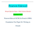 Pearson Edexcel Merged Question Paper + Mark Scheme (Results) Summer 2022 Pearson Edexcel GCSE In French (1FR0) Foundation Tier Paper 04: Writing in French