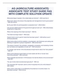 AG (AGRICULTURE ASSOCIATE) ASSOCIATE TEST STUDY GUIDE FAQ WITH COMPLETE SOLUTION UPDATE