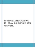 PORTAGE LEARNING: BIOD 171 EXAM 1 QUESTIONS AND ANSWERS