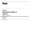 Aqa GCSE Religious Studies A (8062-11) Paper 1 Buddhism Mark Scheme June2022 Original Version.