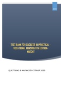 TEST BANK FOR SUCCESS IN PRACTICAL VOCATIONAL NURSING 8TH EDITIONKNECHT
