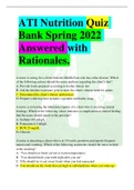 ATI Nutrition Quiz Bank Spring 2022 Answered with Rationales.
