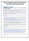 MATH 110 Statistics Module 7 Exam Questions & Answers (New-2023): Portage Learning