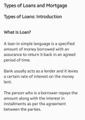 Types of Loans and Mortgage