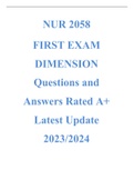 NUR 2058  FIRST EXAM DIMENSION Questions and Answers Rated A+ Latest Update 2023/2024