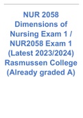 NUR 2058 Dimensions of Nursing Exam 1 / NUR2058 Exam 1 (Latest 2023/2024) Rasmussen College (Already graded A)